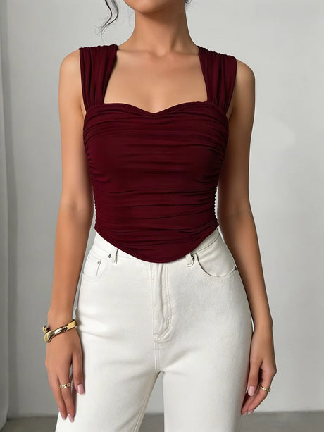 Sexy Tank Women Summer New Tops Solid Backless Streetwear Casual Slim Sleeveless Camisole Fashion Folds Tank Tops Lady Clothing
