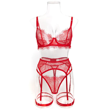 Women's Pink Floral Lace Sheer Lingerie Set See-Through Push-Up Bra Waist Cincher with Garter Belt Thong Intimate Erotic Outfits