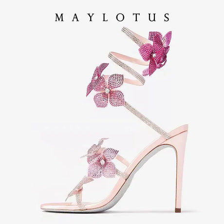Women's New Shimmering Crystals Summer Shoes Tassel Crystal Shoes Sexy Banquet Party Twin Stiletto Women's Large Sandals