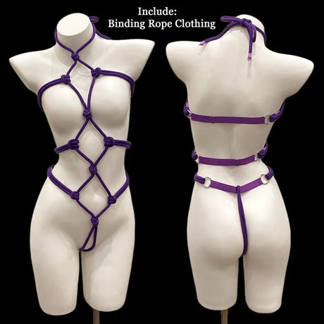 Women Hot Sexy Hollow Lingerie Crotchless Body Rope Bondage Open Crotch Jumpsuit Cosplay Underwear Female SM Sex Porno Clothing