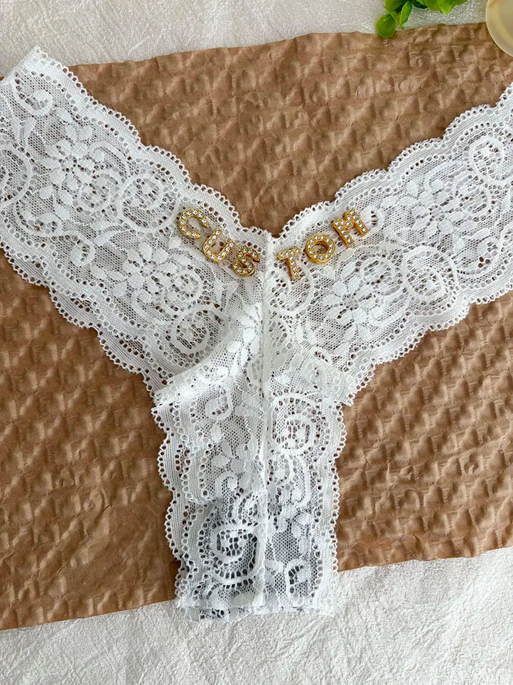 Personalized Text Custom Thong Customization Name Crystal Letters Panties Sexy Lace Underpants for Woman Wife Girlfriend Gift
