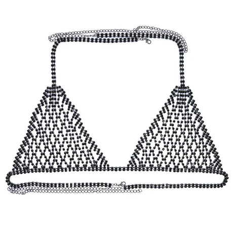 Luxury Sexy Crystal Fashion Tight Chain Nightclub Bikini Bra and Thong Set Women's Shiny Rhinestone Mesh Strap Underwear