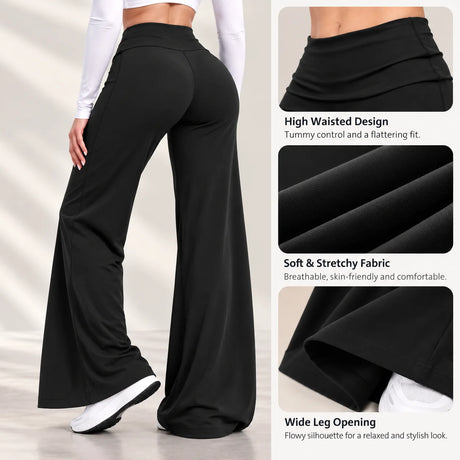 DFXEN LOGO New Women Wide Leg Yoga Pants High Waist Butt Lift Loose Fitness Gym Workout Flare Leggings Casual Sports Trousers