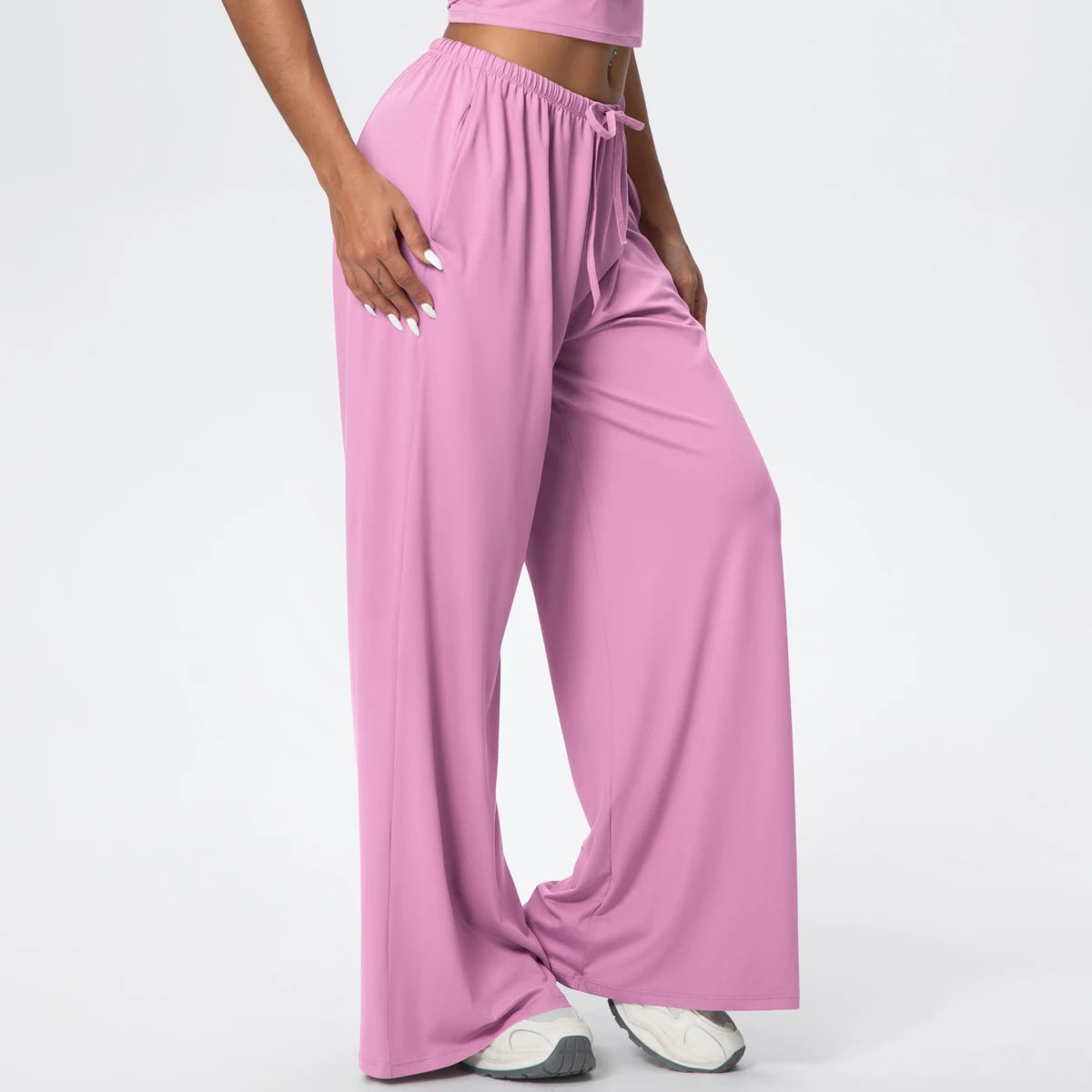 Women Quick Drying Wide Leg Yoga Pants Loose Yoga Pants High Waist With Pockets Fitness Sport Gym Workout Drawstring Full Length
