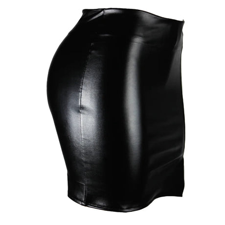 Women's Mini Skirt High Waist PU Leather Slim Slit Short Skirt Vintage Zipper Skinny Sexy Solid Black Leather Skirts for Women
