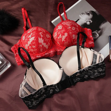 Black Lace Bra Women Small Chests Gathering Bralette Removable Shoulder Strap Soft Steel Ring Bras Wedding Party Dress Underwear