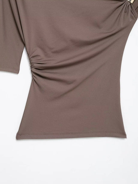 HH Vintage Women's Asymmetric Bustier Tops 2025 Female Sexy Skew Collar Off-shoulder Pleated Metal Decorate Shirt Streetwear