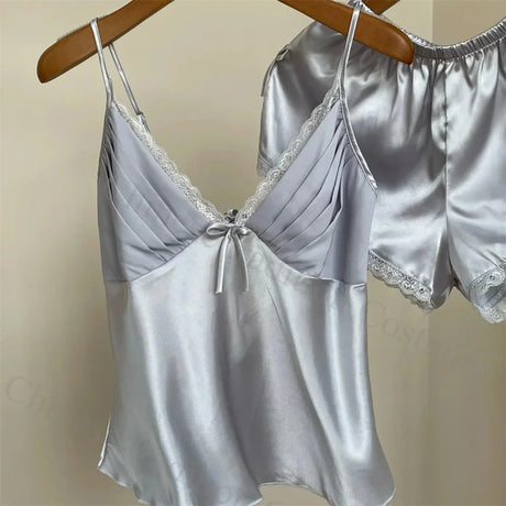 2025 Summer New Cami Top&shorts Sexy Lace Trim Pajamas Nightwear Lady's Lingerie Attractive Pijamas Backless Home Clothes