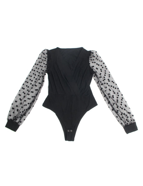 Comeondear Teddy Lingerie Thong Bodysuit Tank Tops Sexy Wrap V Neck Body Traf Polka Dots High Waist Long Sleeve Skinny Body Suit