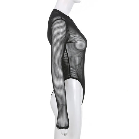 See Through Bodysuit Backless Hollow Out Transparent Club Jumpsuits Women Solid Black Tee Summer Elegant Sexy Streetwear