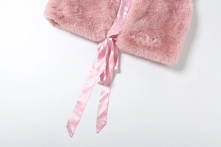 Cutenew Elegant Tank Tops Woman Autumn Trend Furry Comfortable o-Neck Bow Decoration Sweet Girl Street Fashion Y2K Style Vest