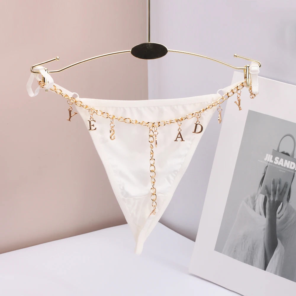 Personality Sexy Custom Name Gold Metal Letter Thong Panties Waist G-Strings Exotic Lingerie Breathable Underwear Ladies