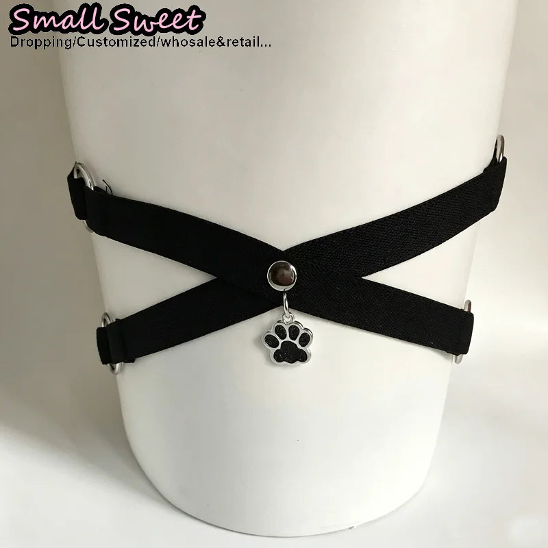 Women Gothic Cute Cat Paw Elastic Thigh Garter Y2K Spicy Girl Leg Ring Punk JK Cool Thigh Chain Cross Binding Thigh Harness
