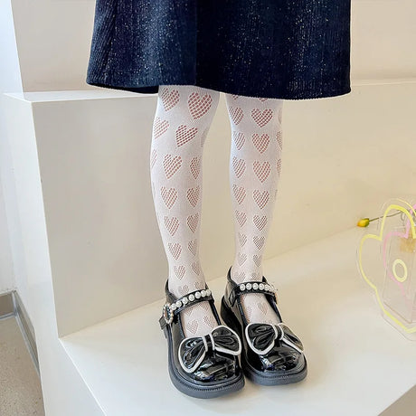 Lolita Girls Vertical Stripe Lace Mesh Pantyhose Cozy Wear Resistant Elastic Knit Elegant Sweet Princess Leggings