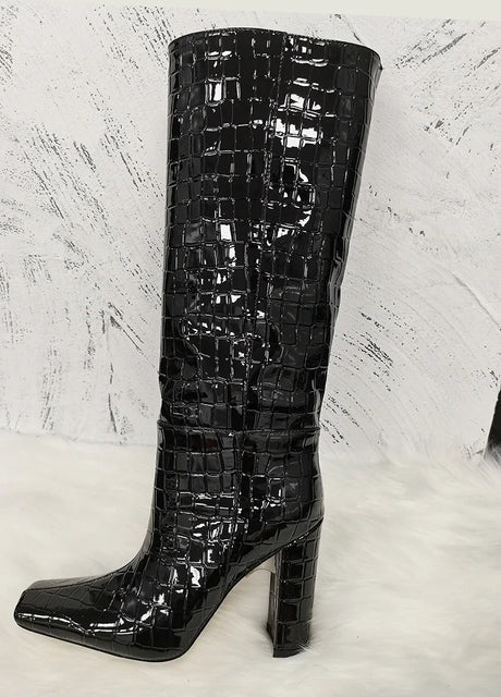 2024 NEW Fashion High Tube Knee High Boots 10cm/6.5cm Thick Heel 21 Colors Women Short Plush Boots Size 45 Winter Leather Shoes