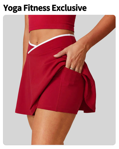 Women Tennis Skorts with Shorts High Waist Cross Running Cycling Fake Two Piece Sports Skirt Gym Fitness Workout Yoga Bottoms