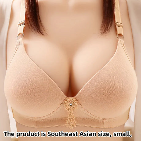 Large Size Without Steel Ring Comfortable Breathable Gathered Ladies Underwear Non-magnetic Thin Cup Glossy Obese Sister Bra