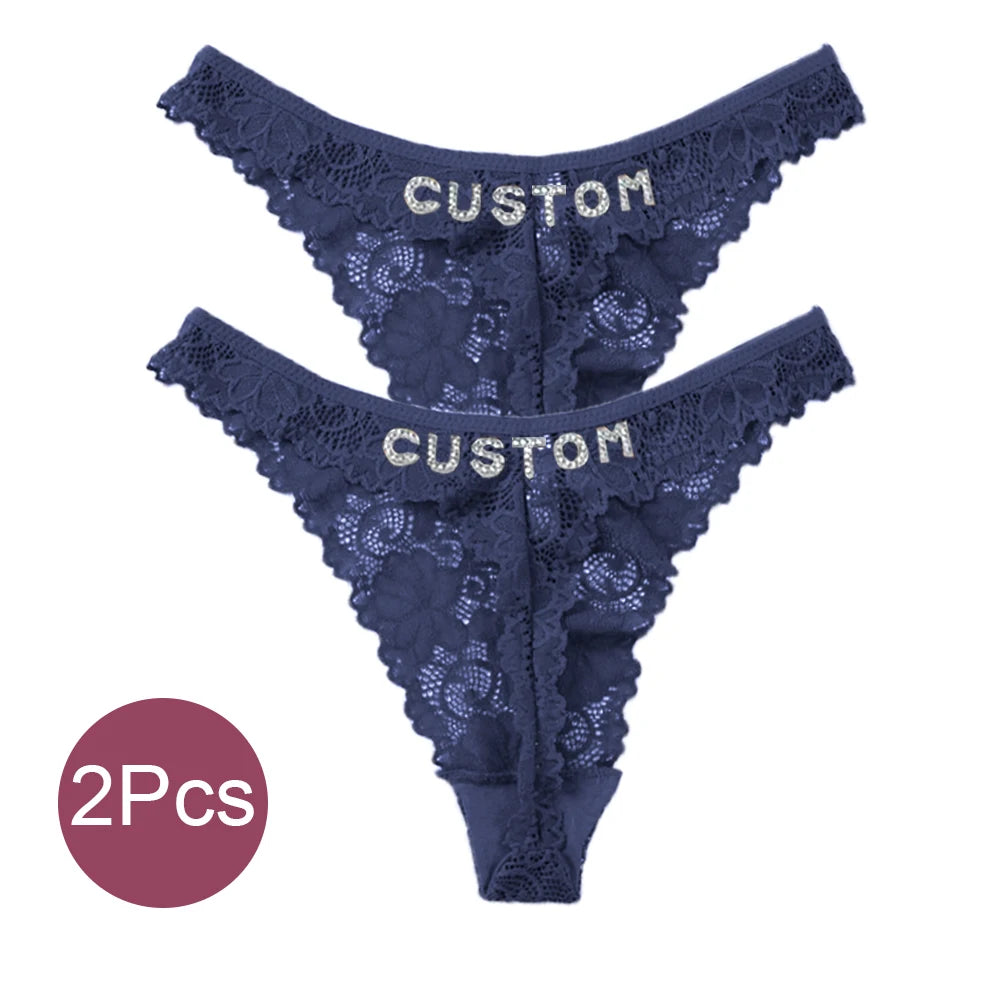 Custom Thong Panties with Name Sexy Lace Panties Shinny Letters Name Personality String Met Name Lingerie Tanga Hotwife Gifts