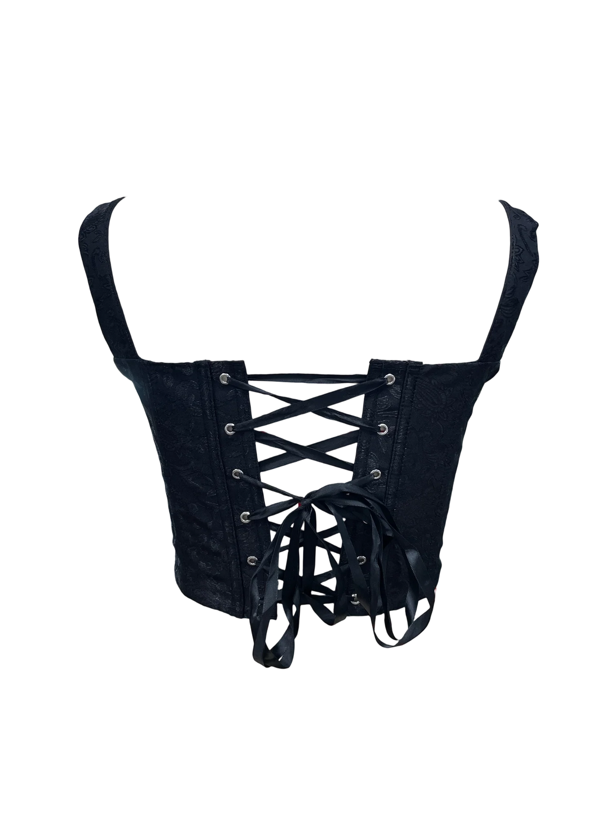 Floral Jacquard Wide Strap Corset Top Front Hook Back Lace Up Square Neck For Women