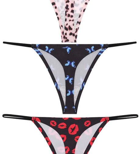 FINETOO 4PCS Seamless Thong Women Thin Strap Low Waist High Flexibility Panties Sexy Underwear Ladies Briefs T-back Comfortable