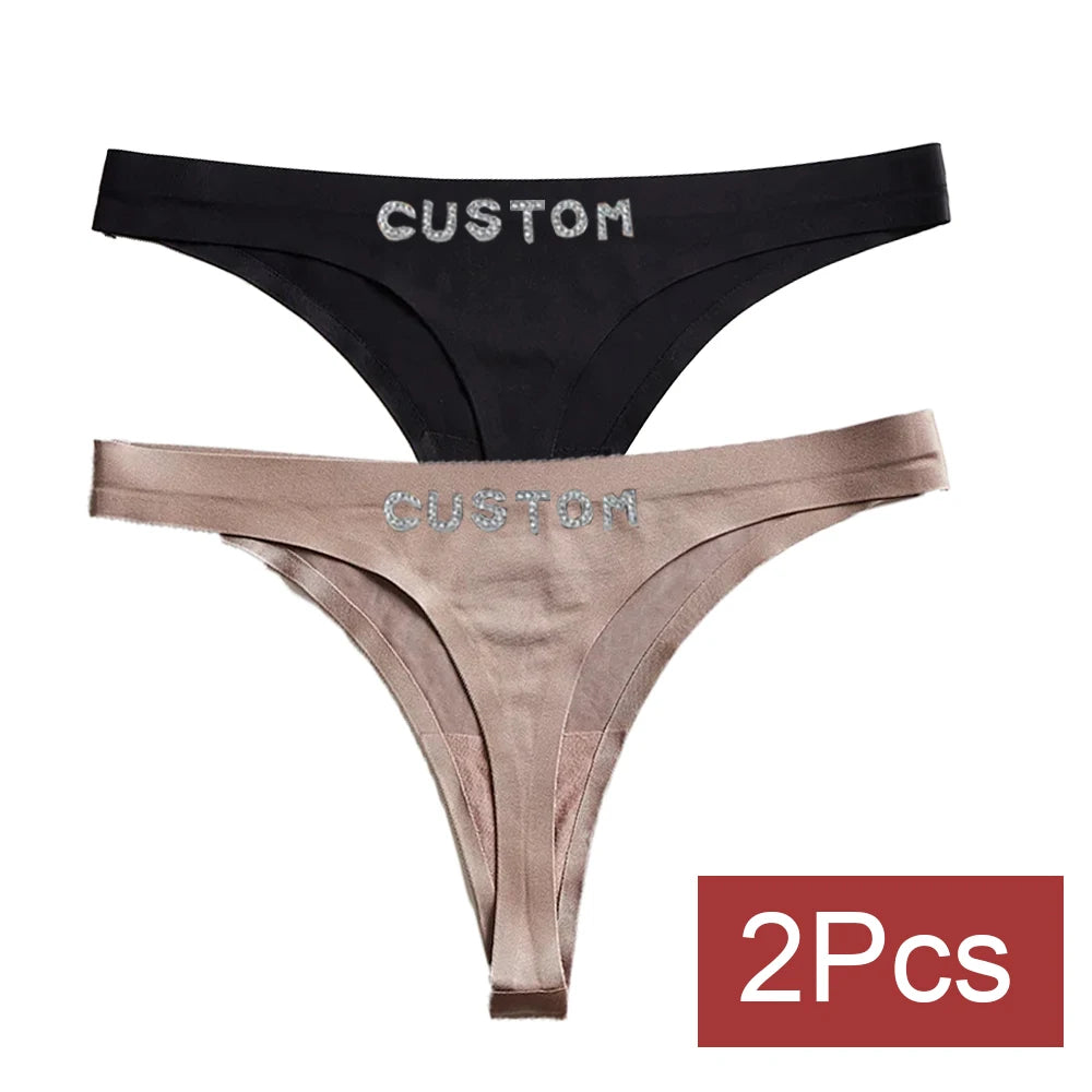 2pack Custom Thong with Name Crystal Letter Customized Thongs Women Underwear G-String Personalize Panties Lingerie Tanga