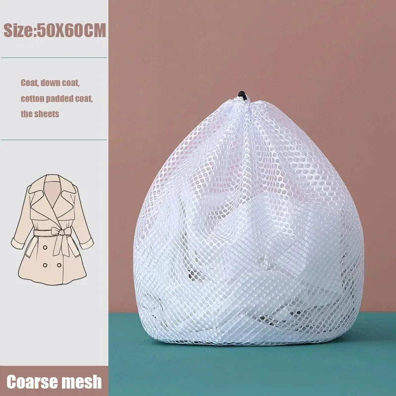 1Pc Drawstring Mesh Laundry Bags Fine/Coarse Mesh Washing Machine Travel Laundry Pouch Soft White Lingerie Storage Clothing Hot