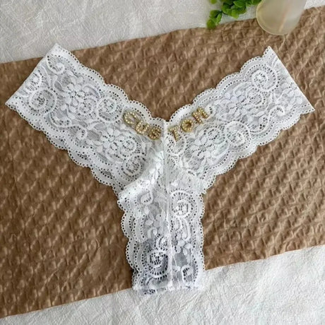 Personalized Text Custom Thong Customization Name Crystal Letters Panties Sexy Lace Underpants for Woman Wife Girlfriend Gift
