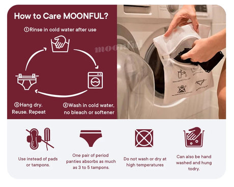 Moonful Women's Menstrual Panties High Waist Leak Proof 4 Layer Breathable Lace Period Underwear Girls Absorbent Brief