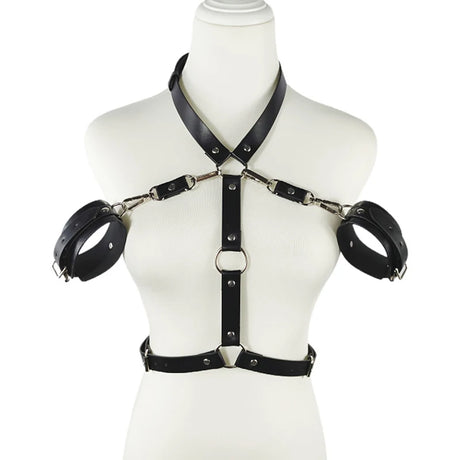 Women Sexy Body Lingerie PU Leather Harness Erotic Costumes BDSM Bondage Garter Belt Crotchless Baby Doll Dress Porno Underwear