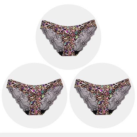 Women's Seamless Underwear Leopard Intimate Women Sexy Lace Black Floral Panties Seamless Panty 3pcs/set