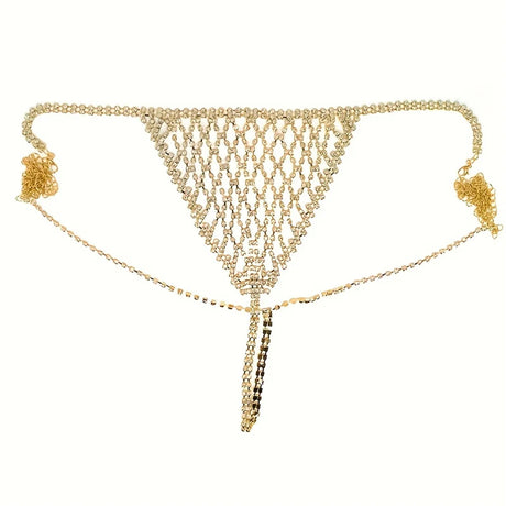 Women Bling Rhinestone Bikini Body Chain Set Sparkly Crystal Mesh Lingerie 2 Piece Halter Triangle Bra Panty Club Party Outfit