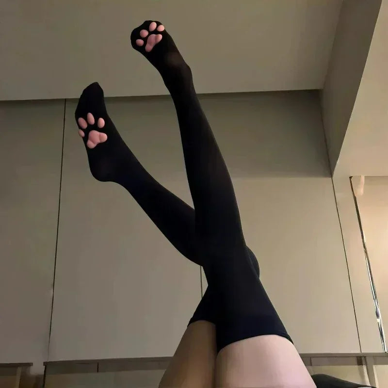 1 Pair 3D Cat Paw Meat Pad Knee High Socks, Home Floor Socks,Creative Funny Socks For Girls