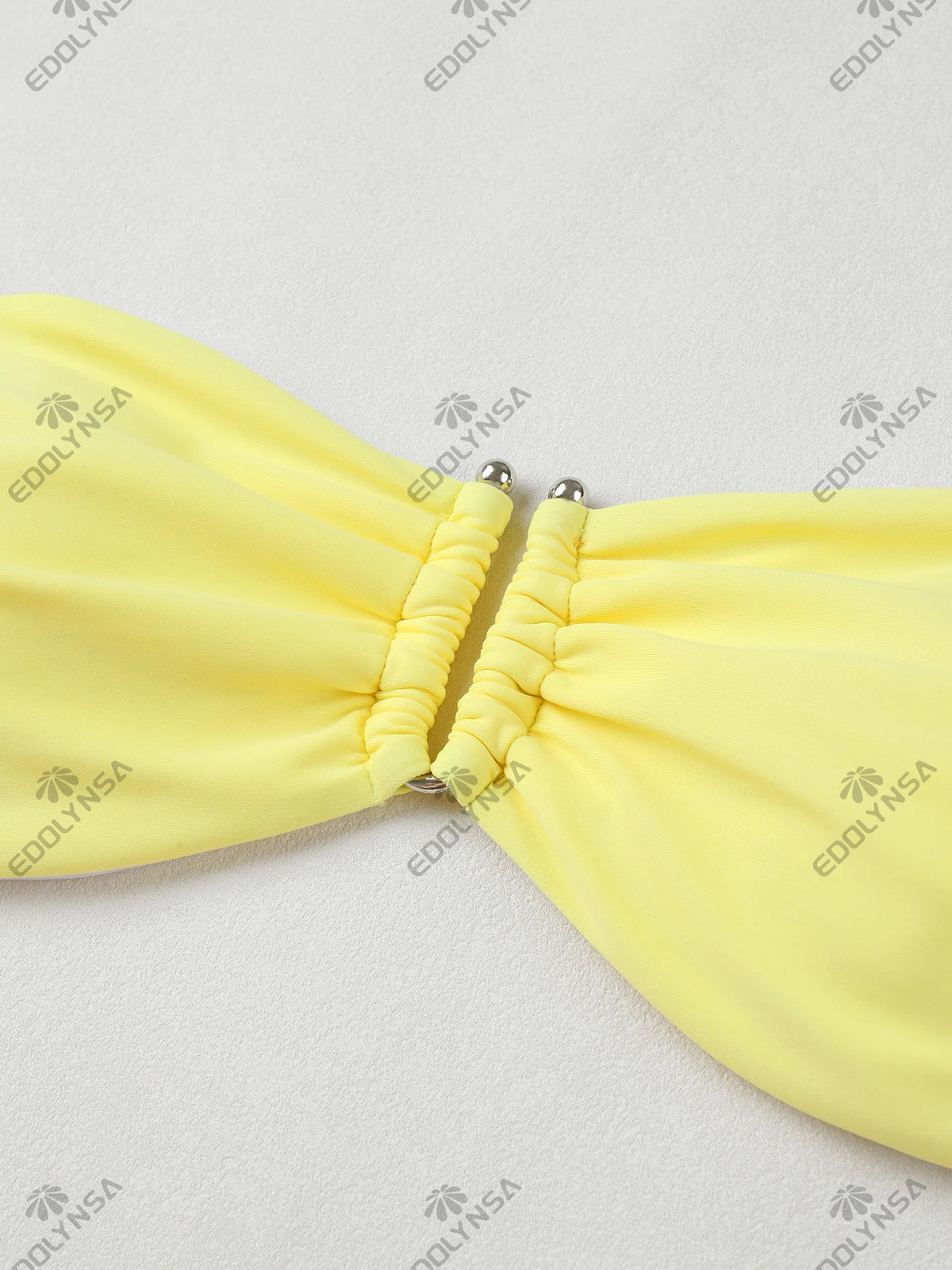 Butter Yellow 3 Piece Bikini Drawstring Ruffle Swimsuit U Neck Bathing Suit with Mini Skirt Cover Up Beach Vacation Outfit K246