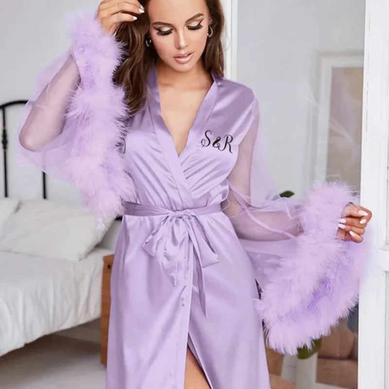 Personalized Bridesmaids Bride Robe Wedding Bachelorette for Bridal Team Gifts Shower Dressing Gown with Name Party Satin Robes