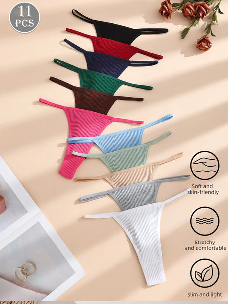 11Pcs Sexy Women‘s Thongs Low Waist Panties Underwear Solid Girls Briefs Cotton G-String Breathable Ladies Panty Female Lingerie