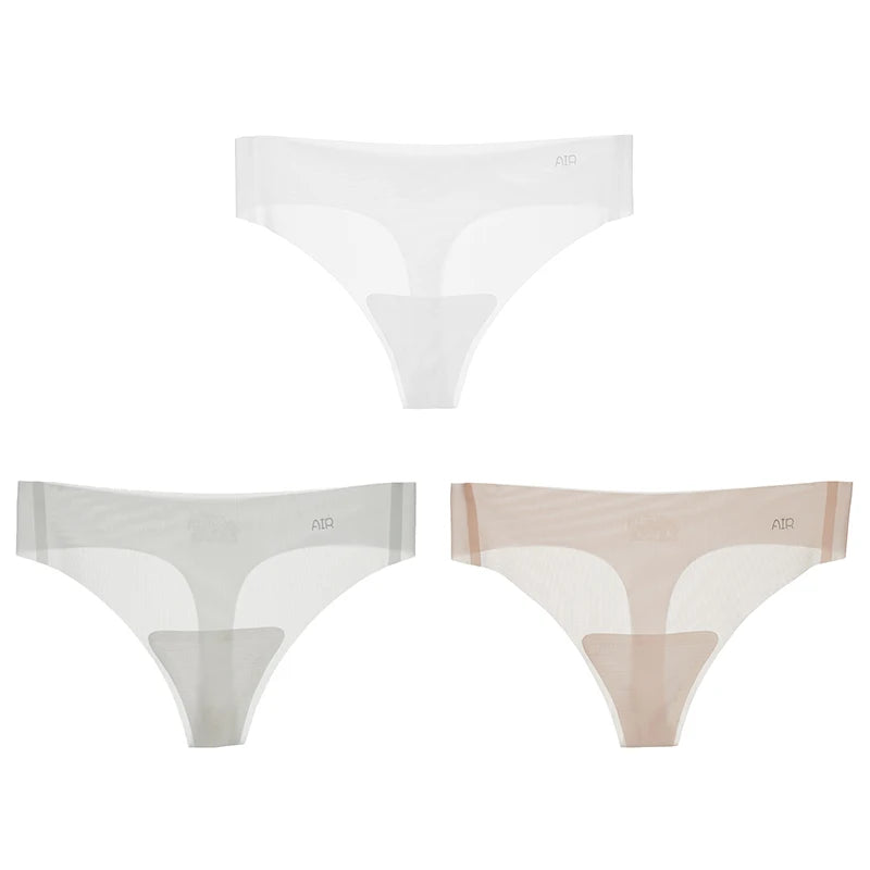 1/3pcs Ultra-Thin Ice Silk Thong Panties Women Seamless Transparent Low-Rise Quick Dry Underwear
