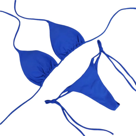 Solid Red String Bikini Set Halter Neck Triangle Top Side Tie Thong Bottom Women Summer Beach Swimwear