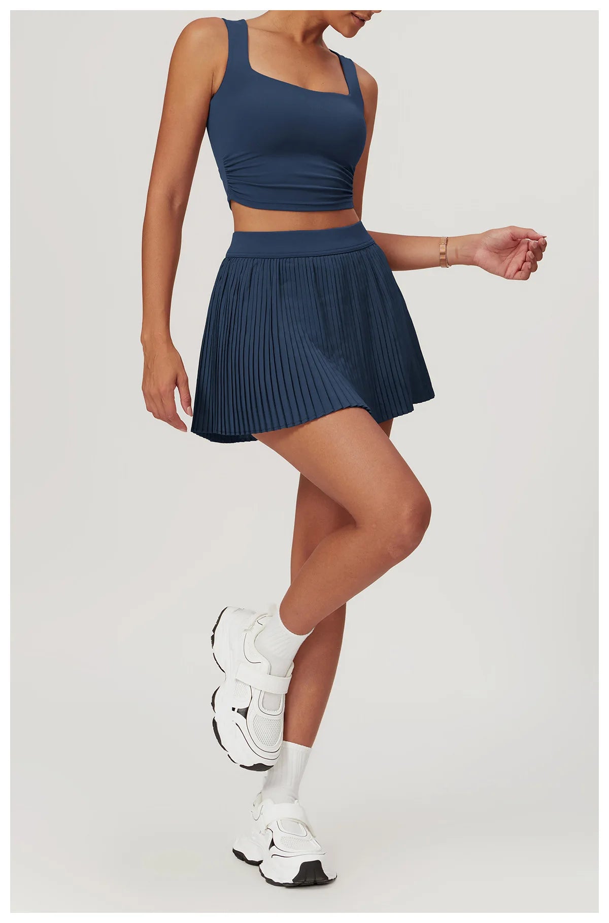 2-Piece Yoga Tennis Skirt Set Gym Outdoor Bra Crop Top High Waist Fitness Skirt Suit Women's Golf Dance Badminton Sport Shorts