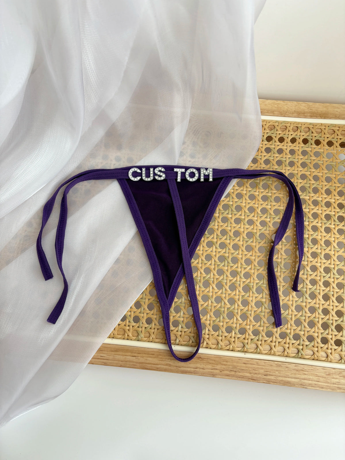 Personalized Custom Rhinestone Letter Name Low Waist Strap Thong G-String Tanga Underwear Bikini Wife Girlfriend Custom Gift