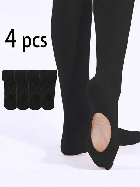 4PCS Girls Convertible Footed Dance Tights Nylon Spandex Ballet Leggings for Kids 2-14Y Girls Class Training Practice Wear