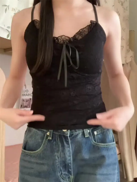 Elegant Lace White Camisole Women's Vest with Chest Pad Unique Design Inner Wear Base Top Knot Backless Style