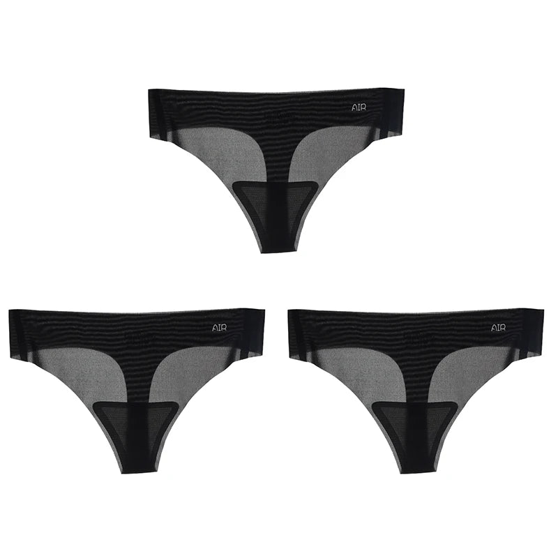 1/3PCS Sexy Women's Low Waist Light Transparent Panties Solid Color Underwear Antibacterial Crotch Ice Silk Underwear Briefs
