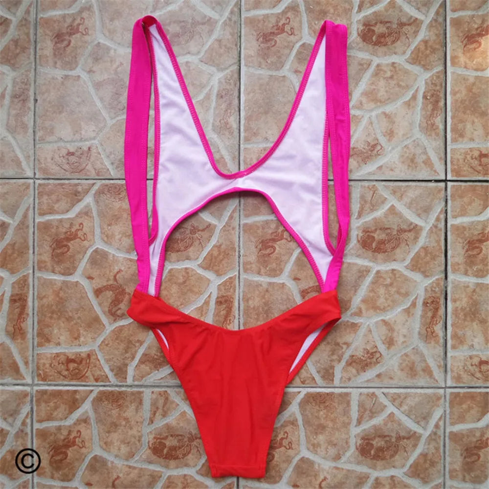New Splicing Tummy Tut Out Sexy Monokini One Piece Swimsuit Bather Bathing Suit Swim Suit For Women Swimwear Female V110C
