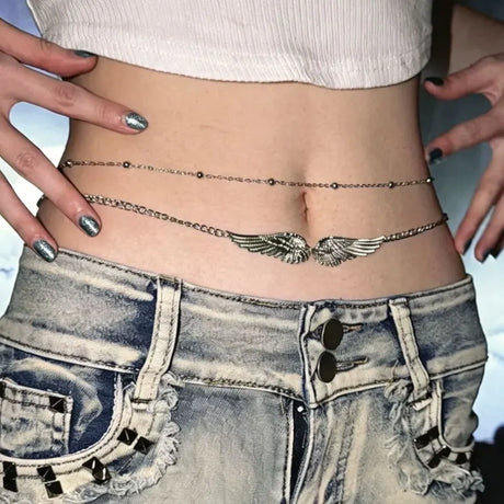 Antique Fashion Waist Chain for Women Charm Double Layer Angel Wings Body Chain Bikini Summer Beach Accessory Jewelry Gift