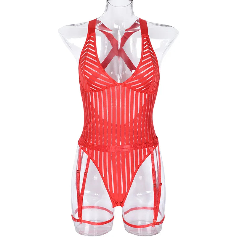 Diccvicc Women Mesh Bodysuit See Through V Neck Sexy Underwear Black Intimate Lingerie Exotic Apparel Backless Fishnet Teddies