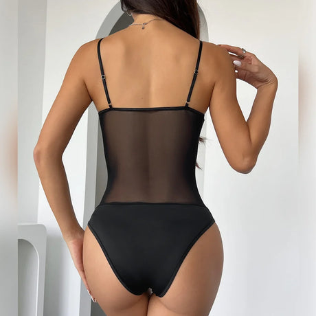 Nolia Hot Girl Spliced Sexy Playsuits Fashion Strap Lace Up Backless Sheer Rompers Ruffles Hotsweet Corset Bodysuits 5d4;