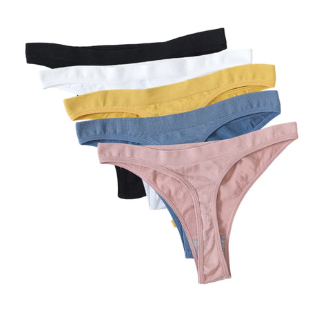 5Pcs/Set Women Brazilian Panties High Waist Thongs G-string Female Underpants Solid Color T-back Underwear Sexy Lingerie M-XL