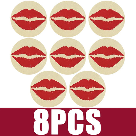 8pcs KISS Red Lip Print Shape Women Self-Adhesive Disposable Satin Nipple Cover Breast Pasties Stickers for Strapless Clothes