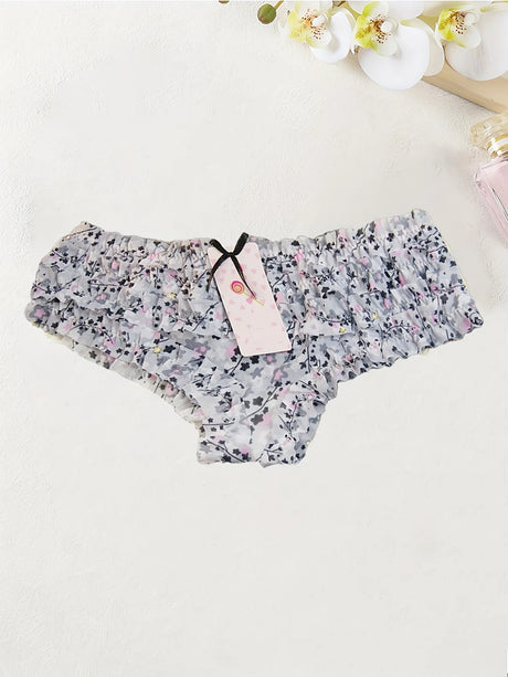 4PCS Cute dot small floral patterns sweet knitted fabric with lace stitching Women's low waist brief Seamless breathable fa