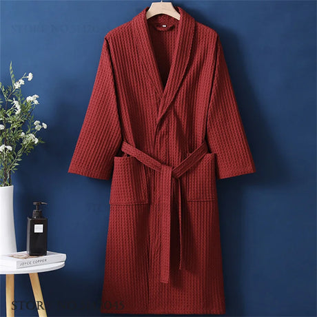 100% Cotton Couple Robe Waffle Bathrobe Gown Kimono Yukata Home Clothes Casual Women Sleepwar Nightwear Spring Summer Loungewear